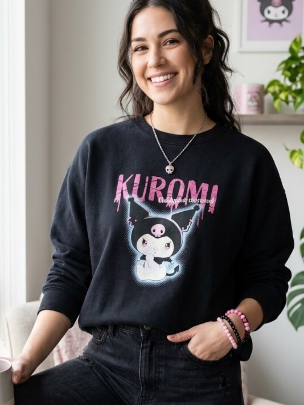 Uniqlo UT x Sanrio Kuromi Oversized Crewneck Sweatshirt Black Medium
